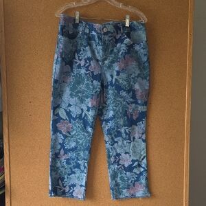 Vintage America Boho Blue Floral Capri Jeans Size 12 Pitite